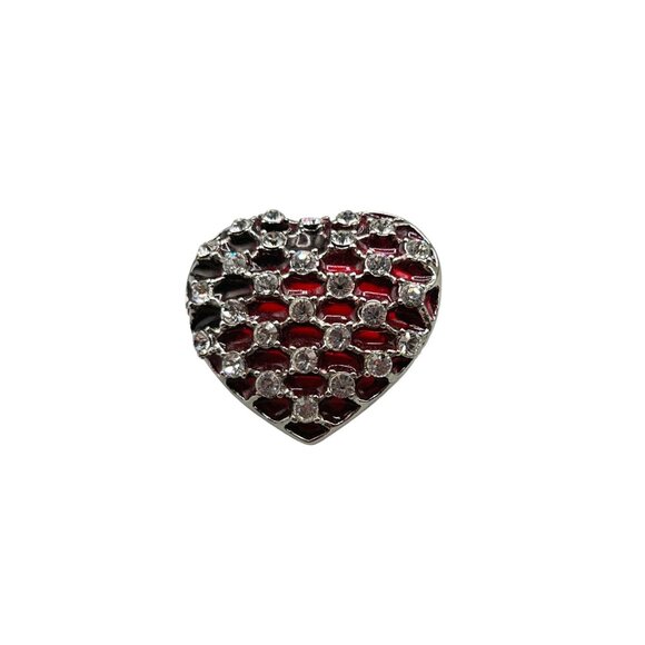 Vintage Heart Pin Brooch Red Poured Resin and Rhinestones Red Heart Love Pin - Picture 1 of 9